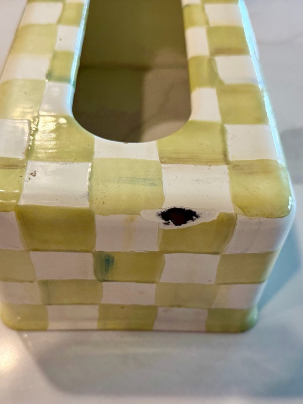 Parchment Check Ceramic Tissue Box Cover by Mackenzie-Childs